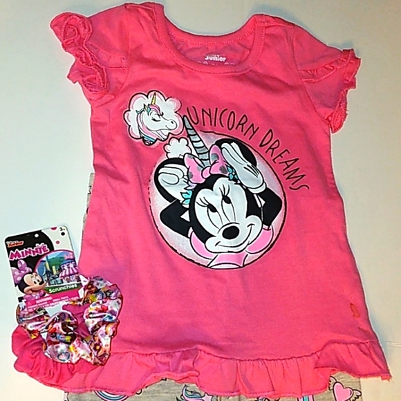 NEW DISNEY Minnie Mouse Toddler 3 pc Short Set & Ponytail Scrunchies 2T - Picture 5 of 16